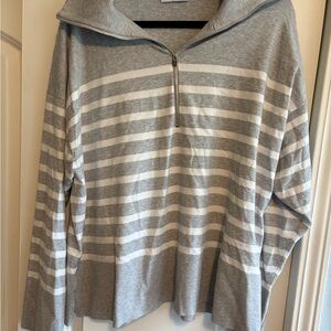 Babaton Heather Gray and Cream Striped Turtleneck Sweater